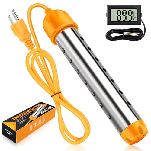 2000W Immersion Water Heater, High Power Bucket Heater with Auto Shut-Off & 304 Stainless Steel Guard, Rapid Heating Element with Digital Thermometer for Inflatable Pool, Bathtub & Home Cleaning