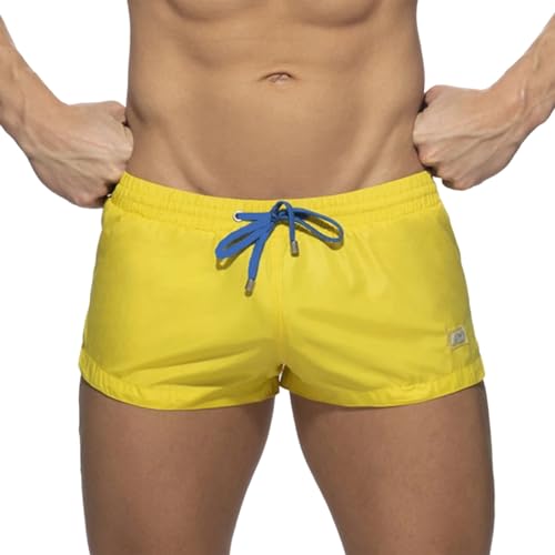Foweknow Shorts Herren Badehose Kurz Swim Shorts Summer Hawaii Shorts Strandhose Schwimmhose Activewear Solid Bademode Freizeithorts Beachshorts Tennishose Wassersport Surf Shorts, amarillo, L