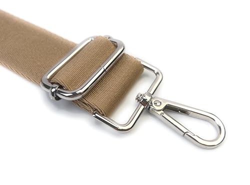 Image of Tan Purse Strap with Silver Hardware 1-1 /2 Inch Wide Solid Color Replacement Crossbody Guitar Style Shoulder Strap for Handbags Totes