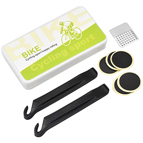 Jinlaili Bicicleta Neumáticos Reparación Kit, Neumáticos Parches de Reparación sin Pegamento, Neumáticos Pinchazos Reparación Kit con Escofina, Palancas Neumáticos, Bicicleta Reparación Herramienta