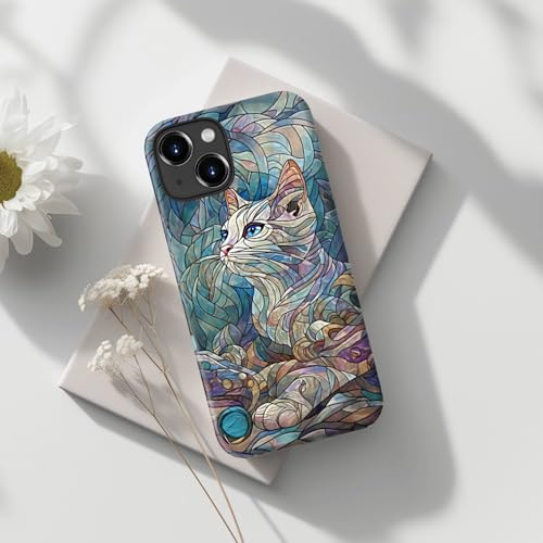 Image of Goodon for iPhone 14 Plus Case Cute - Wireless Charging Compatible - Dual-Layer Hard Shell + Silicone Cover - Protective Phone Case with Trendy Designs for Women - an Abstract Ragdoll Cat