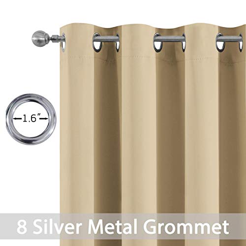 Yakamok Blackout Curtains Room Darkening Thermal Insulated Grommet top Window Curtains for Living Room, 52 x 72Inch, Beige, Set of 2