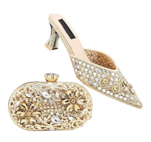 Chaussures strass et pochette assortie dorée taille 42.5 pour soirée