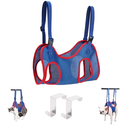 Pet Grooming Hammock and Harness for Dogs and Cats - Nail Clipping, Bathing, Cutting Loop (S), Blue and Purple