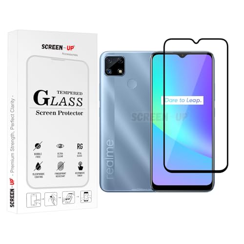 Image of ScreenUp Tempered Glass For Realme C25 - Ultra Clear, 9H Scratch Resistant, Full Coverage, Easy Install Screen Protector
