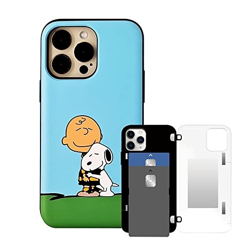[Iphone 14 Pro Max Mirror Wallet Case] Kubrick Peanuts Snoopy Case Card Holder Mirror Bumper Phone Case Dual Layers Shockproof Uv Printing (Charlie Brown And Snoopy) #TOP5