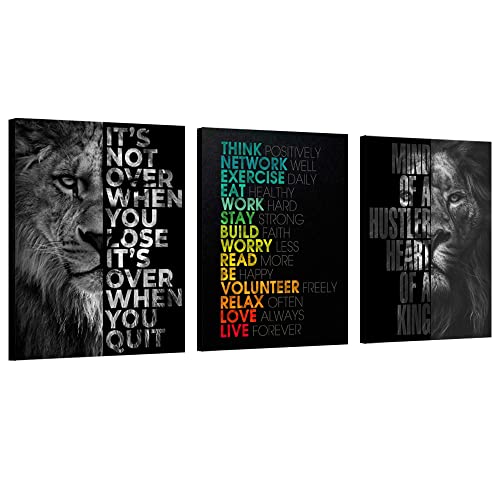 Unbruvo Motivational Office Wall Art Inspirational Canvas Wall Art Hustle Posters Wall Decor Entrepreneur Quote Wall Paintings Picture 3 Pieces Artwork for Bedroom Home Decor Wooden Framed (60”Wx28”H)