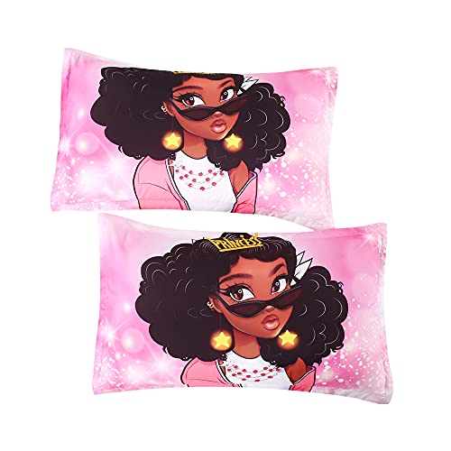 Oecpkd African American Black Girl Comforter Set For Gilrs Kids 3 Piece Pink African American Girl Comforter Sets With 1 Comforter 2 Pillowcases Christmas Bedding Set(Queen, African Girl3) #TOP3