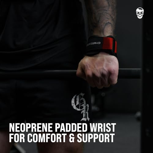Image of Gymreapers Weight Lifting Grips (Pair) for Heavy Powerlifting, Deadlifts, Rows, Pull Ups, with Neoprene Padded Wrist Wraps Support and Strong Rubber Gloves or Straps for Bodybuilding