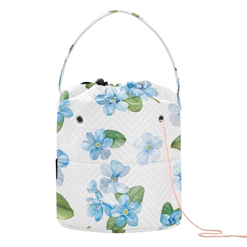 Yarn Storage Bag Small Crochet Bag Knitting Bag Organizer Forget-me-not Flowers Yarn Bags for Crocheting Basket