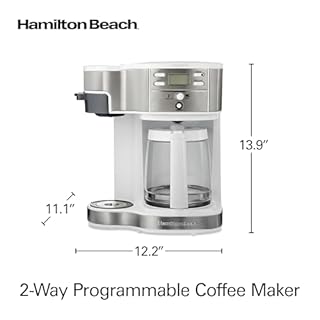 Hamilton Beach 2-Way Programmable Coffee Maker, 12 Cup Glass Carafe And Single Serve Coffee Maker, White with Stainless Steel Accents, 49933