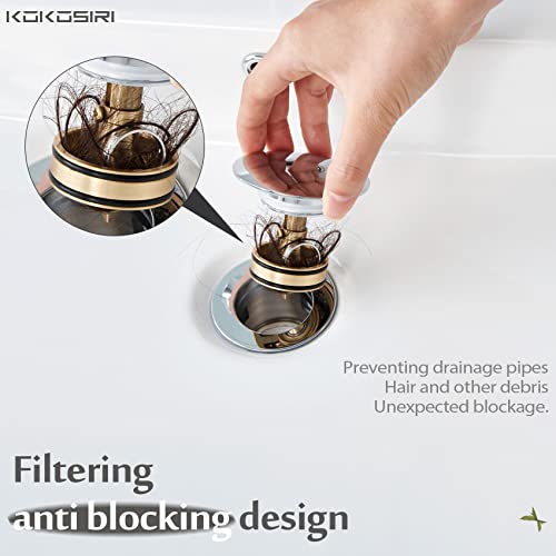 KOKOSIRI Bathroom Sink Drain with Detachable Hair Catcher, Polished Chrome Pop Up Sink Drain with Strainer Basket Anti Clogging for Vanity Vessel Sink with Overflow, C1001CH by KOKOSIRI - Image 5