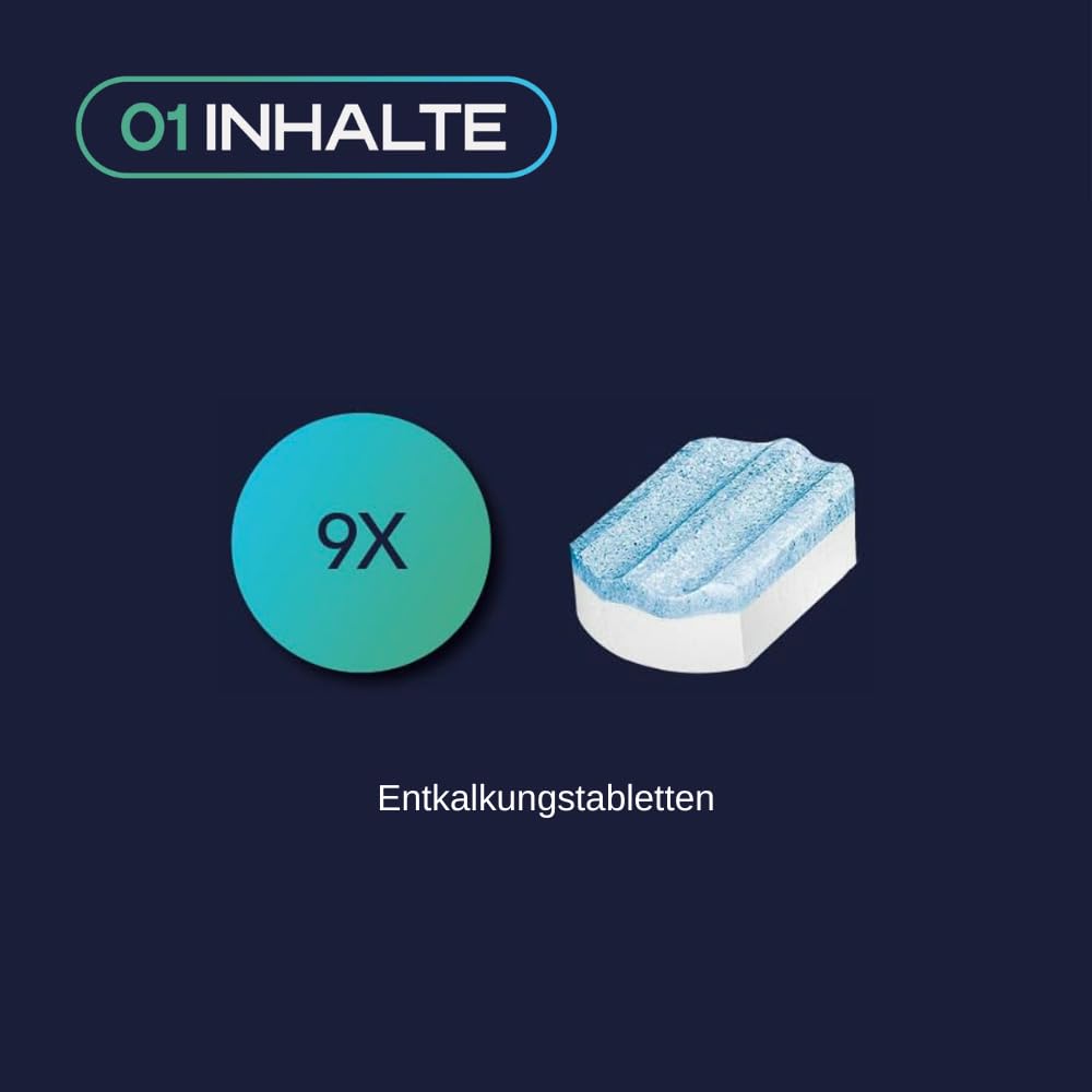 TZ80002 Pastiglie Decalcificanti 9 pezzi, compatibili con Siemens – per tutte le macchine da caffè automatiche EQ & supresso – Pulizia, decalcificazione – Protezione anticorrosione