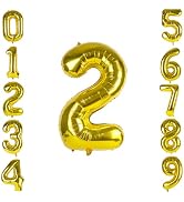 40 inch Number Balloon 2 Number Balloons Gold Large Giant Digital 2 Foil Helium Balloons for 2th ...
