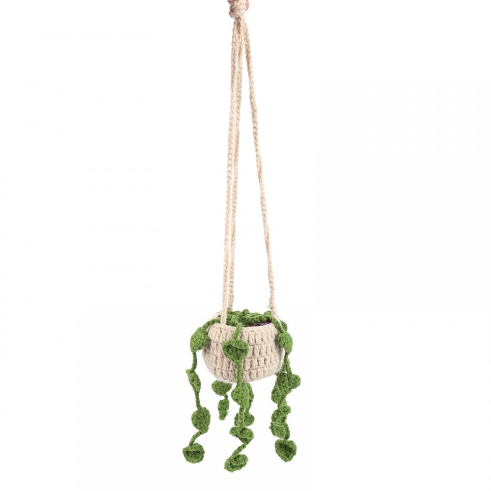Car Crochet Hanging Plant Ornament, Auto Decoration Hand Knitted Pendant for Car Rearview Mirror Home Decoration Charms