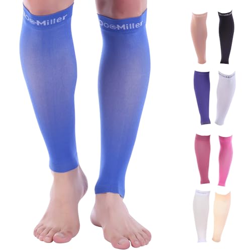 Photo de Doc Miller Veau Compression Manches 1 Paire 15-20 mm HG Ferme Soutien Calf Couleurs Multiples Pression graduée pour Les Sports de Course de récupération Muscle périostite Tibiale Varices Medium Bleu