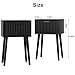 LAATOOREE Nightstands Set of 2, Small Side Table, Bedside Table with Fluted Door, Solid Wood Feet; Modern Mid-Century End Table for Bedroom, Small Space (Black)