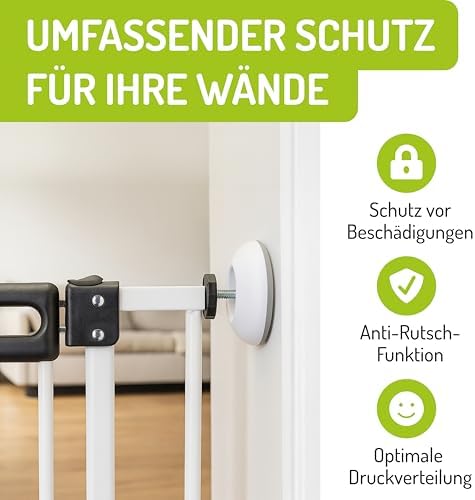 3. Bild von BOMI Elefantenfüße 4er Set rund, Weiß I Wandschutzpads für Treppenschutzgitter ohne Bohren & Türschutzgitter I Antirutsch-Funktion I Wandpads zum Klemmen I Hochwertiges Zubehör für Kinderschutzgitter