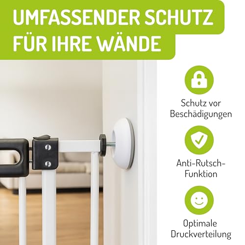 BOMI Elefantenfüße 4er Set rund, Weiß I Wandschutzpads für Treppenschutzgitter ohne Bohren & Türschutzgitter I Antirutsch-Funktion I Wandpads zum Klemmen I Hochwertiges Zubehör für Kinderschutzgitter
