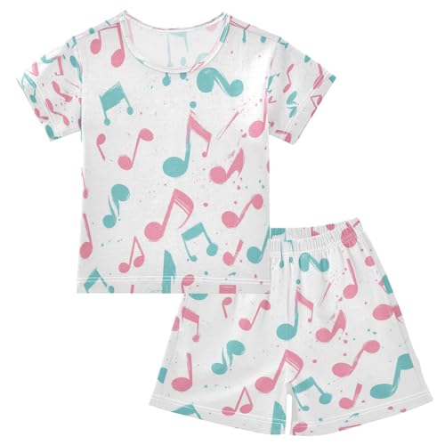 Pajama Sets Short Sleeve Musical Notes in Colors Soft Cotton Summer Sleepwear 2 Piece PJS Size 5-14T