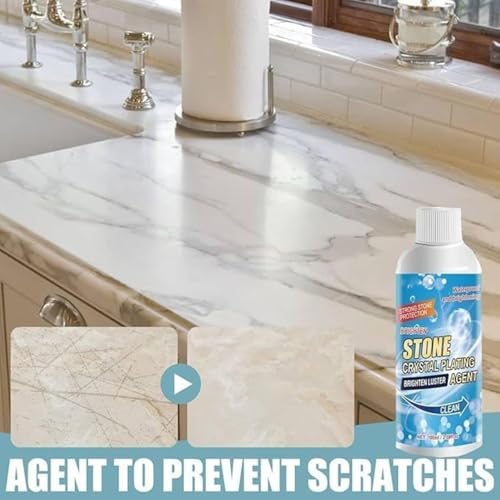 Image of SHETAPRIDE Stone Stain Remover Cleaner 100ml | Crystal Plating Brightening Agent for Marble, Granite & Stone | Removes Stains, Grease, Grime, Water Spots & Fingerprints