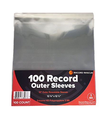 (100) 12' Record Outer Sleeves - Outer Resealable Sleeves - Extreme HD Poly 3 Mil 12 3/4' x...