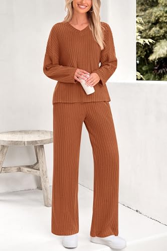 PRETTYGARDEN 2 Piece Sets for Women Fall 2025 Soft Comfy Lounge Long Sleeve Pajamas Set Knit Postpartum Pj Outfits Clothing