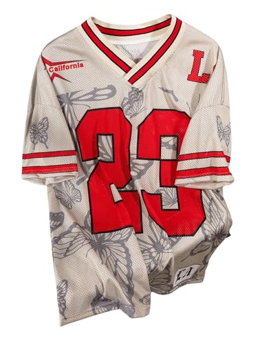 GORGLITTER Men's Number Graphic Jersey Shirts Short Sleeve V Neck Tees Sports T-Shirt Top