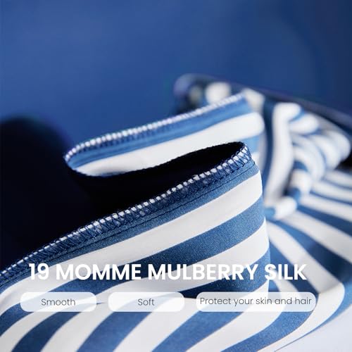 THXSILK Mulberry Silk Pillowcase for Hair and Skin Health, Grade 6A+ Mulberry Silk Pillowcase with Hidden Zipper, Soft and Breathable, 1pc (King 20"x36", Blue White Stripes)