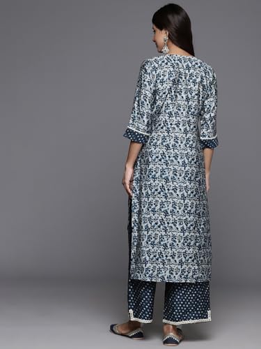 Image of Libas Women's Printed Silk Blend Straight Kurta With Palazzos