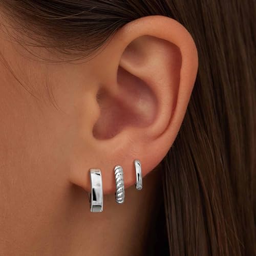 Small Hoop Earrings for Women - Dainty Silver Earrings Trendy 925 Sterling Silver Plated Hypoallergenic Huggie Twisted Hoops Earring Set for Women No Tarnish Jewelry Gift
