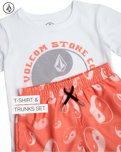 Image of Volcom Baby Boys Swim Set - 2 Piece Short Sleeve Swim Shirt Graphic Tees & Board Shorts - Infant Toddler Little Boys Swimsuit