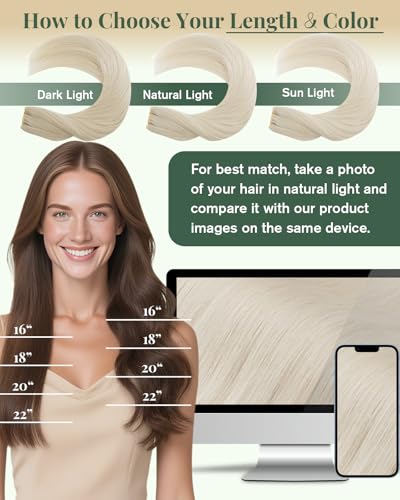 Image of Ugeat 18 Inch Genius Weft Hair Extensions Platinum Blonde Genius Weft Hair Extensions Human Hair Blonde Genius Wefts Human Hair Extension for Medium Length 50G