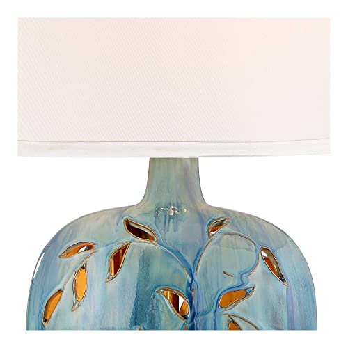 360 Lighting Devan Cottage Table Lamp With Nightlight 24.5" High Ceramic Blue Acrylic Vine Handcrafted Oval Fabric Shade Decor For Living Room Bedroom House Bedside Nightstand Home Office #TOP7