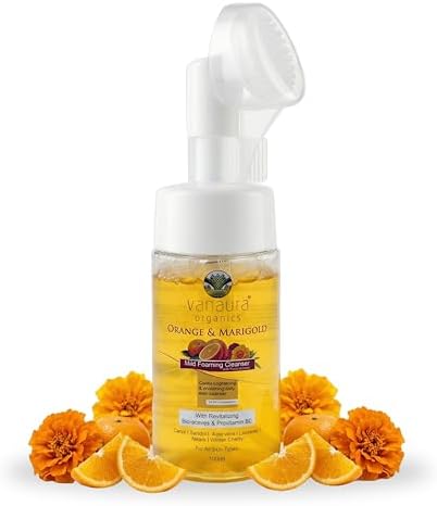 Vanaura Organics Mild foaming face cleanser enriched with Orange and marigold extracts with silicon brush 100ml
