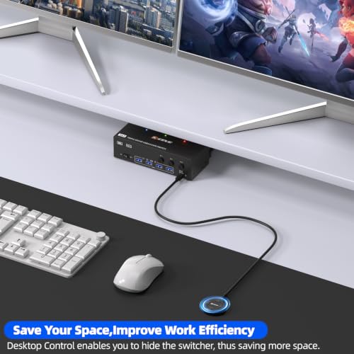Image of HDMI Dispalyport KVM Switch 3 Monitors 3 Computers 8K@60Hz 4K@144Hz, USB3.0 KVM Switches Triple Monitor for 3 PC Share 3 Screens and 4 SUB3.0 Ports, Support Extended /Mirror Mode, with Wired Controller