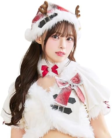 [Malymoon] コスプレ小物 クリスマス サンタクロース 藤咲凪 チェック柄 サンタ帽 ふわふわ トナカイ ツノ 衣装 仮装 マリームーン AC25004 詳細画像1