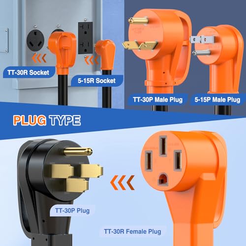Image of Nilight RV Y Splitter Adapter Cord 15 Amp 30 Amp to 50 Amp 5-15P TT-30P Male Plug to 14-50R Female Receptacle Heavy Duty Electrical STW Wire Waterproof Cord for RV Camper Van Trailer