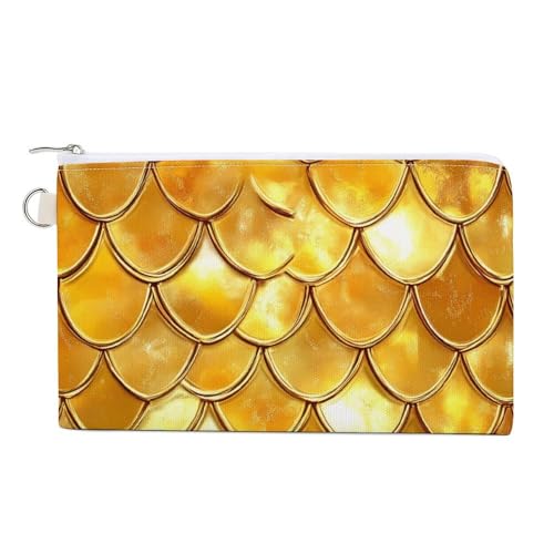 Golden Shiny Dragon Scale Fashion Coin Purse Change Makeup Bag Canvas Pencil Pouch Travel