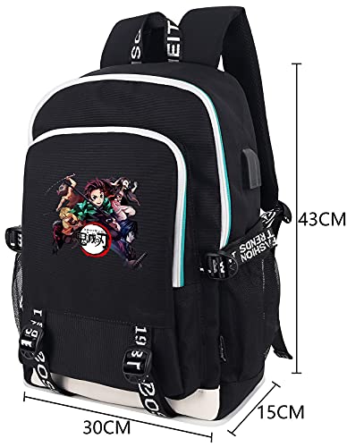 Roffatide Mochila anime Demon Slayer para meninos impressa mochila para laptop com porta de carregam