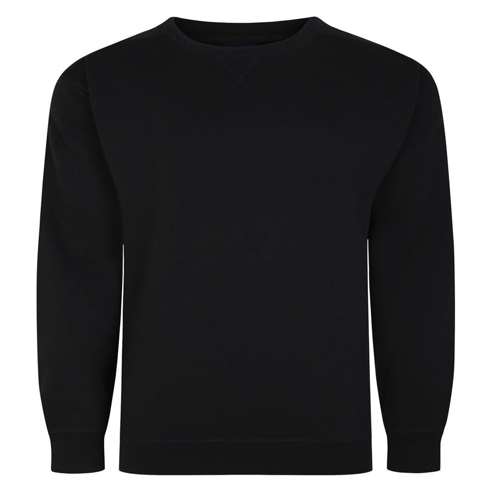 Espionage Men's Black Plain Sweatshirt Long Sleeve Crew Neck Pullover Casual Plus Size 2XL-8Xl Lw016a (Uk, Alpha, 3XL, Plus, Regular, )