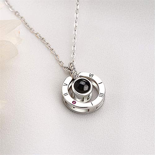 Inf-Way I Love You Necklace, 100 Languages Projection On Round Onyx Pendant Loving Memory Collarbone Necklace 1 Pcs (Silver) #TOP2