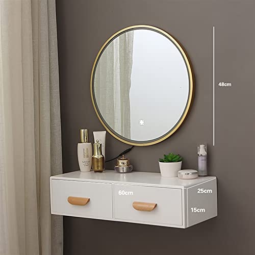 Badkamer Ronde massief houten spiegelkast Slaapkamer Wandgemonteerde spiegelkast Make-up spiegelkast 2 in 1, wandgemonteerde spiegelkast Badkameropslag (hout2, 50cm