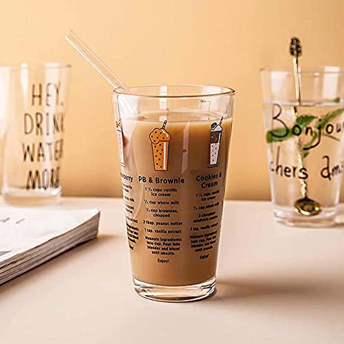 Image of Glass Tumbler with Lid and Silicon Straw 400ML Coffee Tea Milk Mug for Home Office and Traveling Espresso Chocolate Beverage Mocha Cappuccino Shake Juice Printed Mug