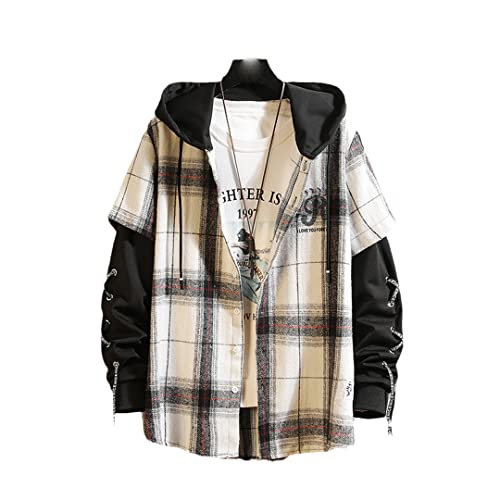 Sweat à Capuche Homme Plaid Noir en Flanelle Polaire C809 Veste Casual Hip Hop XL