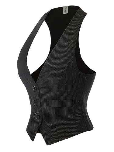 Design by Olivia Women's Business Casual Pinstriped Suit Vest Waistcoat Racerback Button Front Vest2