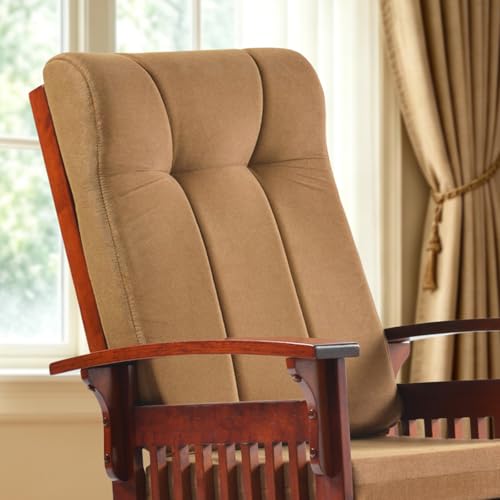 Image of Solid Wood Glider Rocking Chair & Ottoman Set, Perfect for Nursery & Nursing, Padded Cushion with Smooth Rocking Motion, Rustic Finish for Living Room Napping and Reading,Dark Brownish