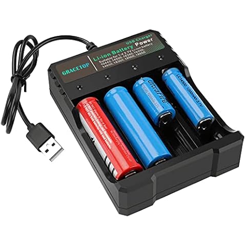 18650 Battery Charger 4-Bay 5V 2A for Rechargeable Batteries 3.7V Li-ion TR IMR 18650 14500 16340(RCR123) Red/Green Display (Not Battery) Cover