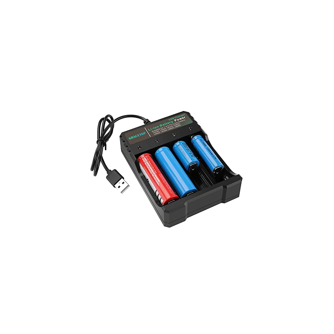 18650 Battery Charger 4-Bay 5V 2A for Rechargeable Batteries 3.7V Li-ion TR IMR 18650 14500 16340(RCR123) Red/Green…