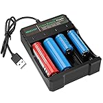 18650 Battery Charger 4-Bay 5V 2A for Rechargeable Batteries 3.7V Li-ion TR IMR 18650 14500 16340(RCR123) Red/Green…